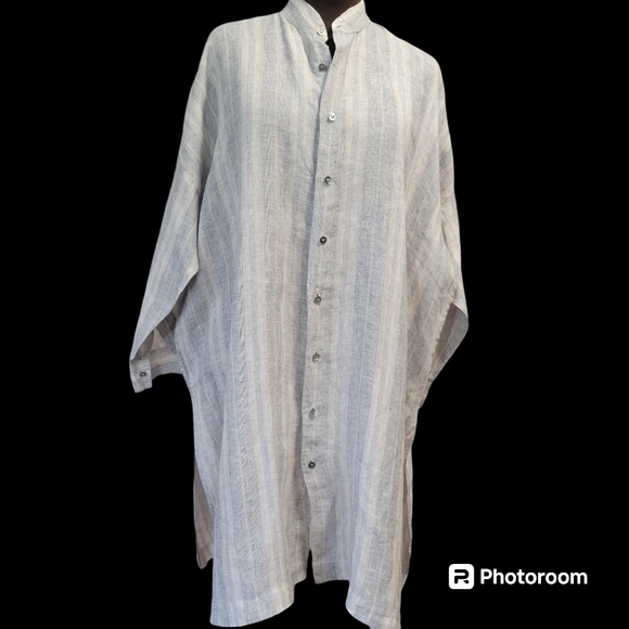 Eskandar European Designer Tunic Dress in 100% Linen Striped - Picture 2 of 16